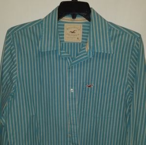 A blue and white button down